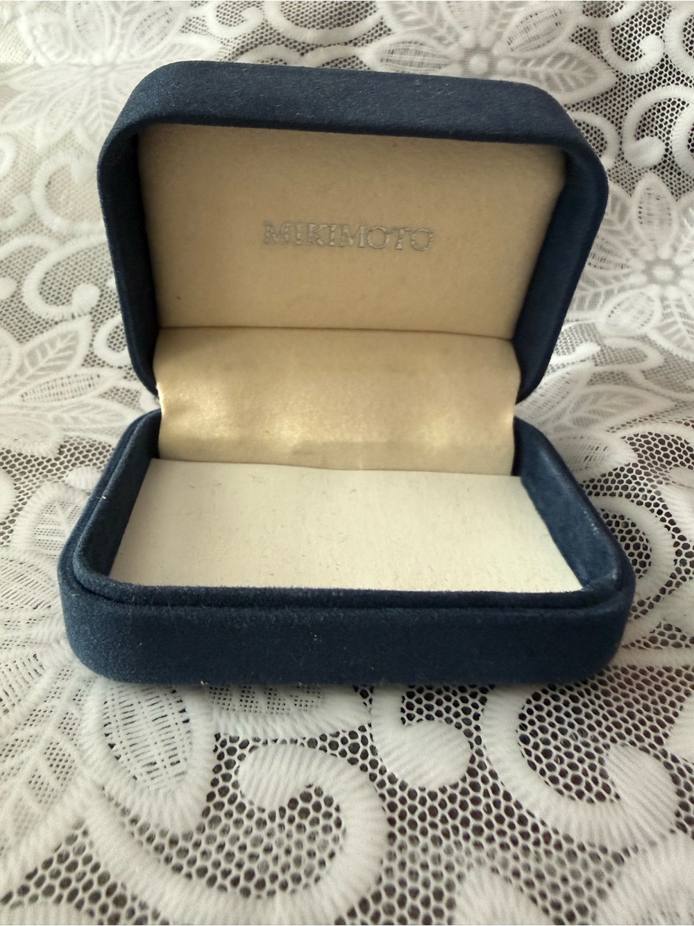 Mikimoto Navy Blue Velvet Jewelry Box with Cream Interior